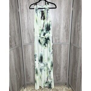 Ellie Tahari Maxi Dress Watercolor Grecian Halter Lined Green Color Size L
